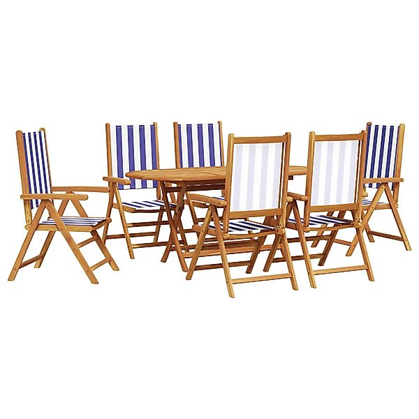 vidaXL 7-Teiliges Garten Esstisch Set Blau und Weiß aus Massivem Akazienhol günstig online kaufen