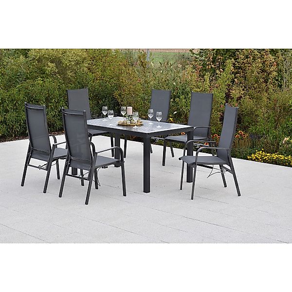 Merxx Alassio Set 7-tlg. 6 Sessel Gartentisch Ausziehbar 150 (210) x 90 cm günstig online kaufen