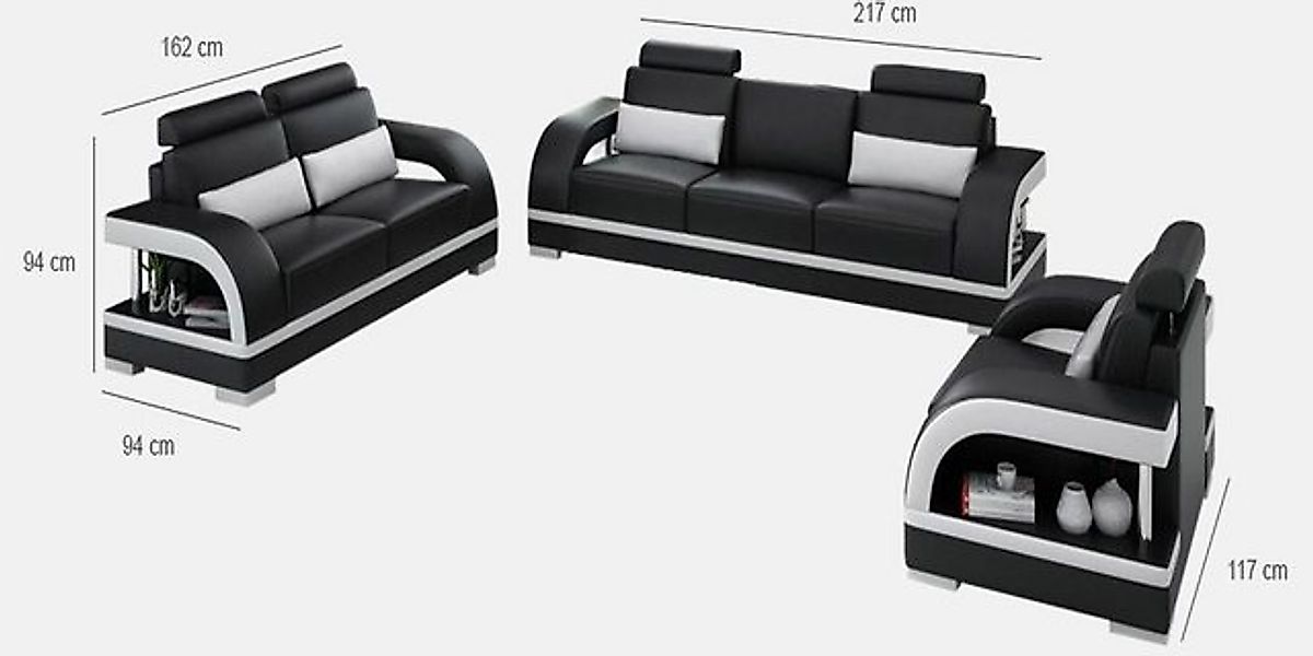 JVmoebel Sofa Designer Sofagarnitur Ledersofa Set 3+2+1 mit USB Garnitur So günstig online kaufen