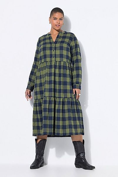 Studio Untold Jerseykleid Midi-Flanellkleid Karo Tunika-Ausschnitt Langarm günstig online kaufen