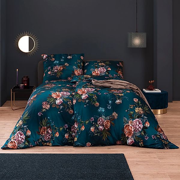 Estella Interlock Jersey Bettwäsche Grazia 6945-50 Petrol Blau 135x200 günstig online kaufen