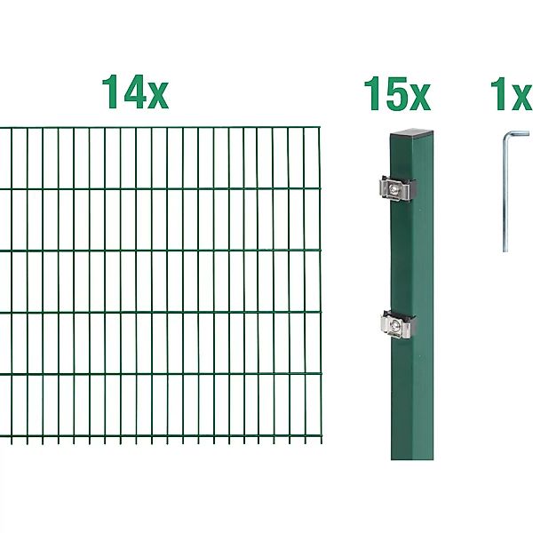 Metallzaun Grund-Set Doppelstabmatte verz. Grün beschichtet 14 x 2 m x 1 m günstig online kaufen