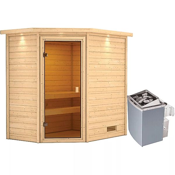 Woodfeeling Sauna Jella inkl. 9 kW Ofen mit integr. Strg., LED-Dachkranz günstig online kaufen