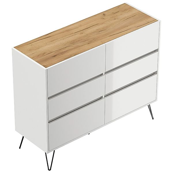Posseik Sideboard Industrial M 6 Schubladen 120 cm Weiß Eiche Top günstig online kaufen