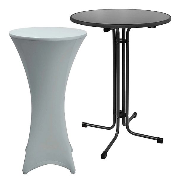 Beautissu Sylt Stehtisch Ø 80cm Grau mit Stella Stehtischhusse Ø 80cm Silbe günstig online kaufen