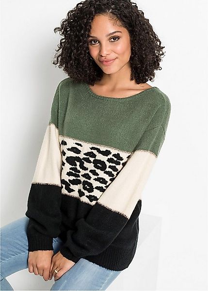 bonprix Strickpullover Oversize-Fit, gemustert, Glitzergarn Details, Rundha günstig online kaufen