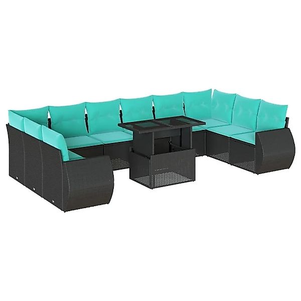 vidaXL 11-Tlg Gartensofa-Set mit Kissen Schwarz Polyrattan 3268777 günstig online kaufen