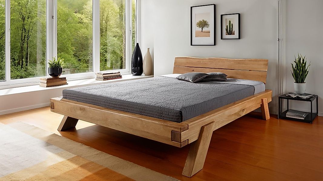 Massivart® Massivholzbett Balkenbett BORGE 140 cm günstig online kaufen