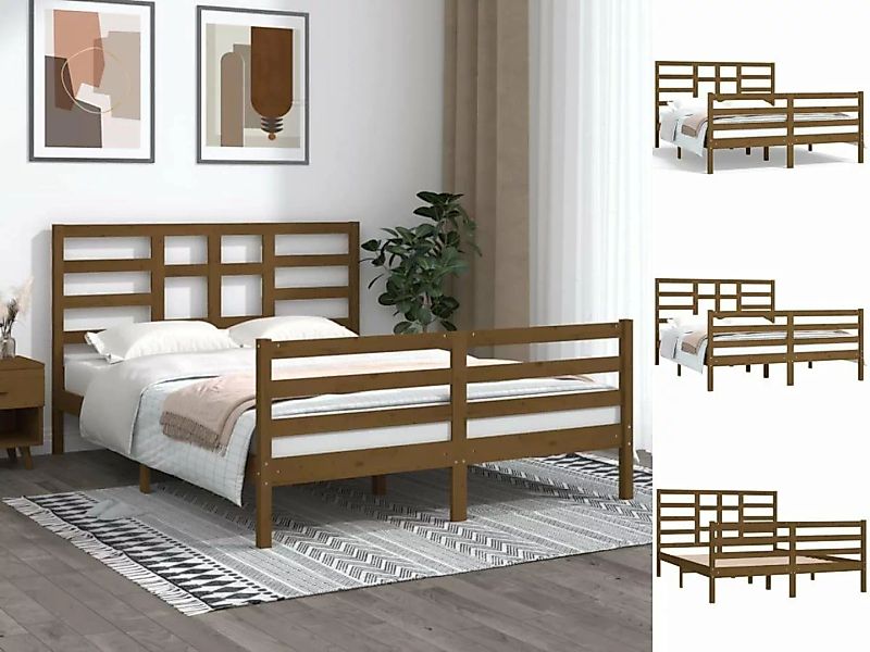 vidaXL Bettgestell Massivholzbett Honigbraun 150x200 cm 5FT King Size Bett günstig online kaufen