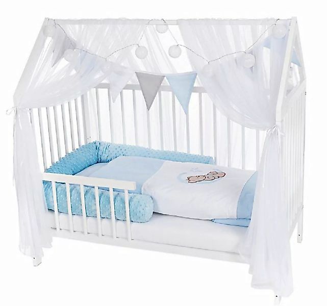 Babyhafen Hausbett Kinderbett 60x120 Rausfallschutz Umbaubar Teddy blau (Se günstig online kaufen