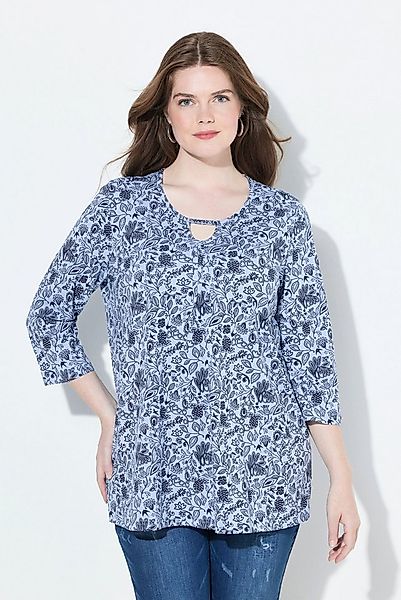 Ulla Popken T-Shirt Shirt Blüten A-Linie Rundhals 3/4-Arm günstig online kaufen