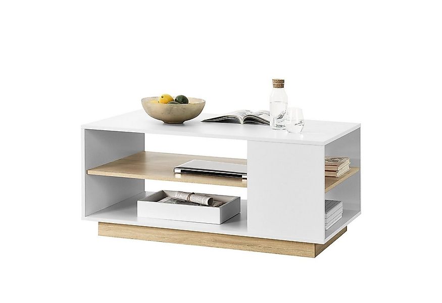 en.casa Couchtisch, Trelleborg Wohnzimmertisch mit 2 Ablagen Weiß/Holzfarbe günstig online kaufen