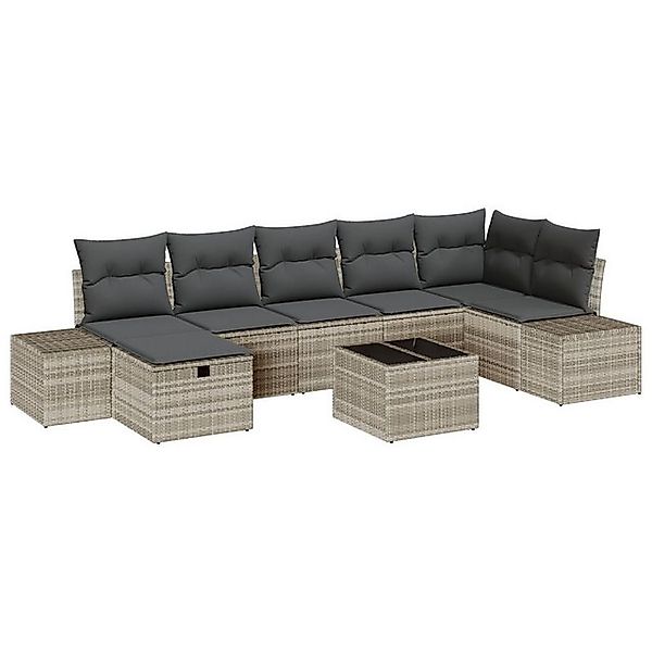 vidaXL Loungesofa 8-teiliges Garten-Sofa-Set mit Kissen hellgrau Poly Ratta günstig online kaufen