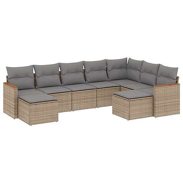 vidaXL 9-Tlg Garten-Sofagarnitur mit Kissen Beige Poly Rattan 3258944 günstig online kaufen