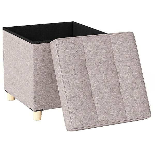 Costway Sitzhocker Stauraum Leinen Gummibaumholz 45 x 45 x 45 cm Beige günstig online kaufen