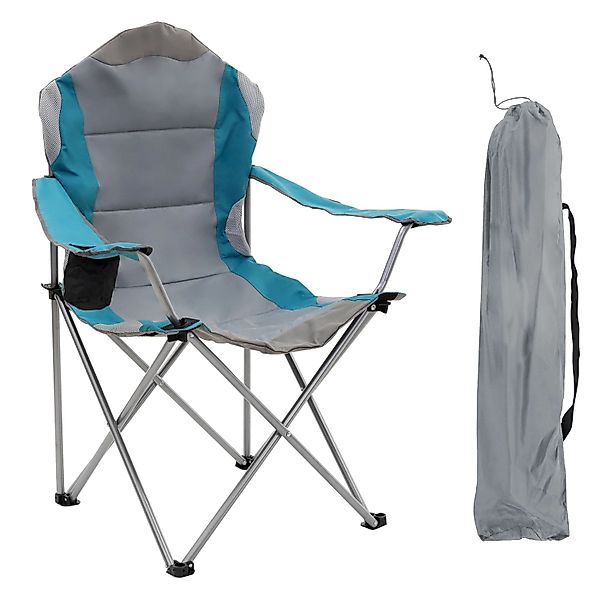 ECD Germany Campingstuhl Faltbar Grau-Blau Getränkehalter Tasche günstig online kaufen