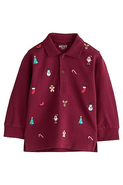 Next Langarm-Poloshirt Langarm-Poloshirt mit weihnachtlicher Stickerei günstig online kaufen