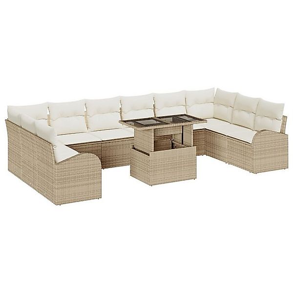 vidaXL Loungesofa 11-tlg. Garten-Sofagarnitur mit Kissen Beige Poly Rattan, günstig online kaufen