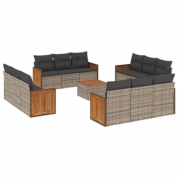 vidaXL 13-Tlg Garten-Sofagarnitur mit Kissen Grau Poly Rattan 3227523 günstig online kaufen