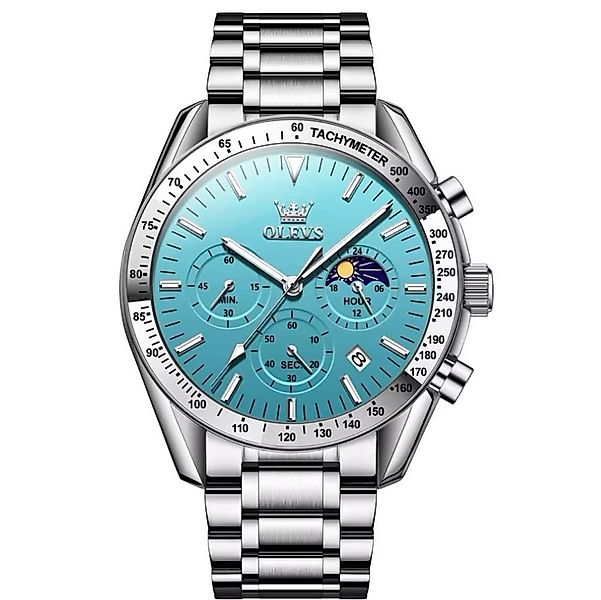 Tidy Quarzuhr Herren-Armbanduhr – Chronograph, Edelstahl, Türkis Zifferblat günstig online kaufen