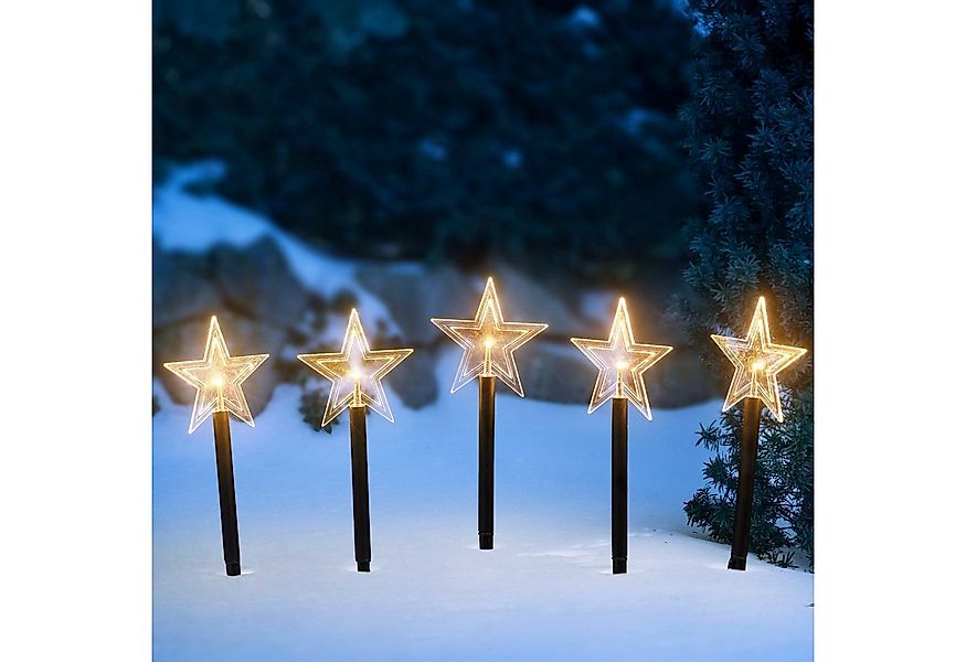 BONETTI Gartenstecker 5er Set LED Bodenstecker Sterne im Aryl-Look warm-wei günstig online kaufen