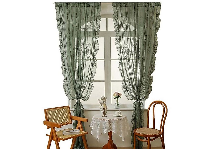 Minicloss Gardine Spitzenvorhänge, Vintage Blumenstickerei Vorhang mit Rüsc günstig online kaufen