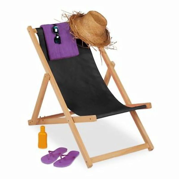 relaxdays Schwarzer Liegestuhl aus Holz schwarz günstig online kaufen