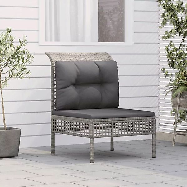 Vidaxl Garten-mittelsofa Mit Kissen Grau Poly Rattan günstig online kaufen