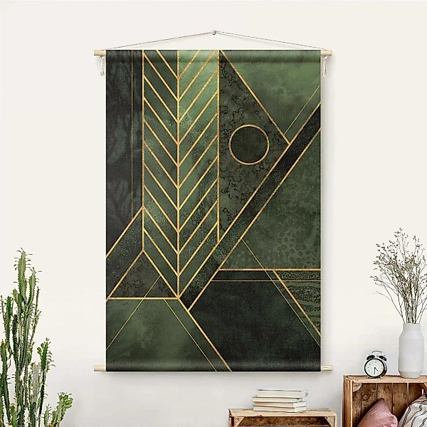 Wandteppich Geometrische Formen Smaragd Gold günstig online kaufen
