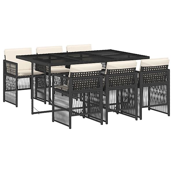vidaXL 7-Tlg Garten-Essgruppe mit Kissen Schwarz Poly Rattan 3210906 günstig online kaufen