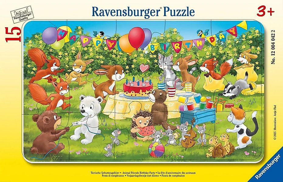 Ravensburger Puzzle Kinderpuzzle 15 Teile - Tierische Geburtstagsfeier, 15 günstig online kaufen