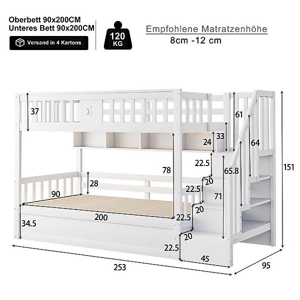 Flieks Etagenbett, Kinderbett Hydraulisches Unterbett 90x200cm mit Regal & günstig online kaufen