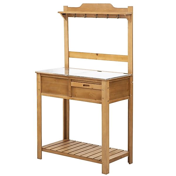 Outsunny Pflanztisch Tannenholz Metall Naturholz 80L x 42B x 142H cm günstig online kaufen