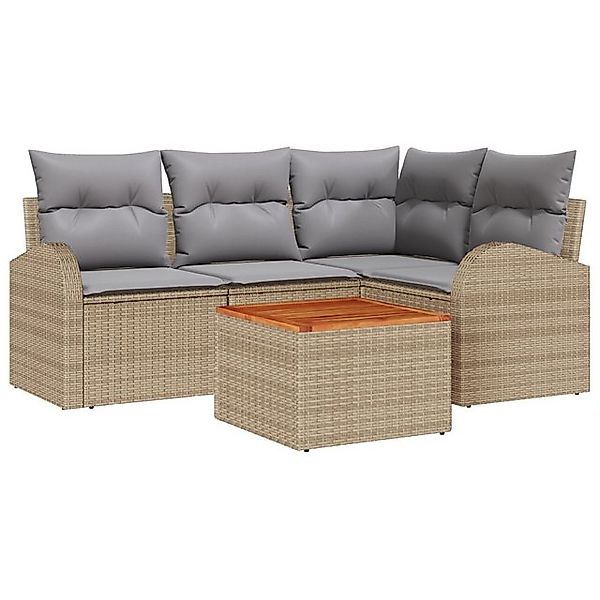 vidaXL Loungesofa 5-teiliges Garten Sofa Set mit Kissen in Beige Poly Ratta günstig online kaufen