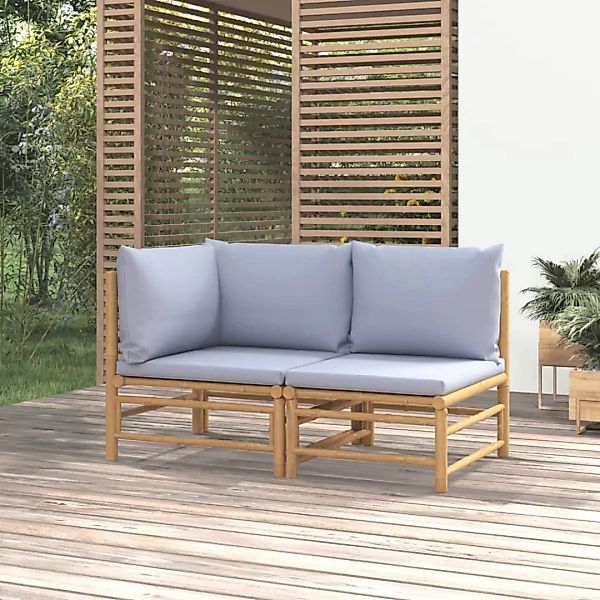 vidaXL Sofaelement 2-tlg. Garten-Lounge-Set Hellgraue Kissen günstig online kaufen