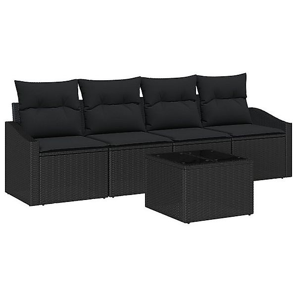 vidaXL Loungesofa 5-teiliges Garten-Esstisch-Set mit Kissen Schwarz Poly Ra günstig online kaufen