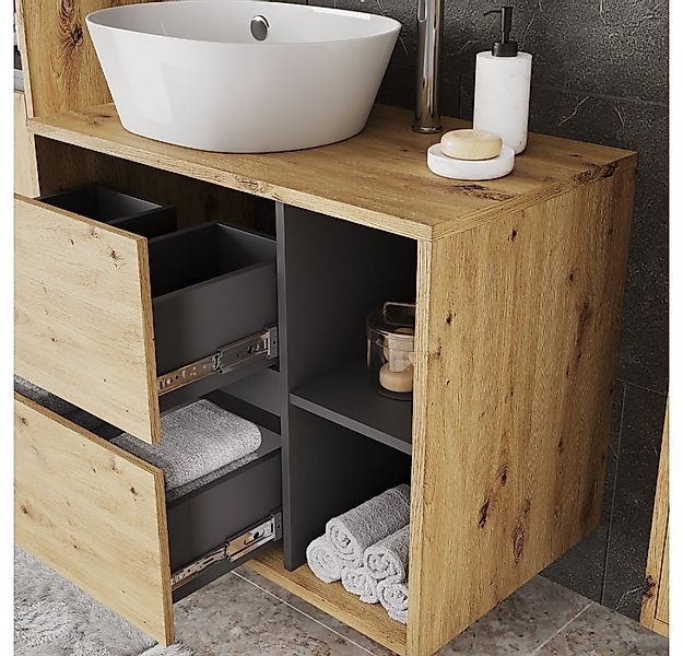 Vicco Waschbeckenunterschrank Viola, Artisan/Grau, 80 x 60 cm mit 2 Schubla günstig online kaufen