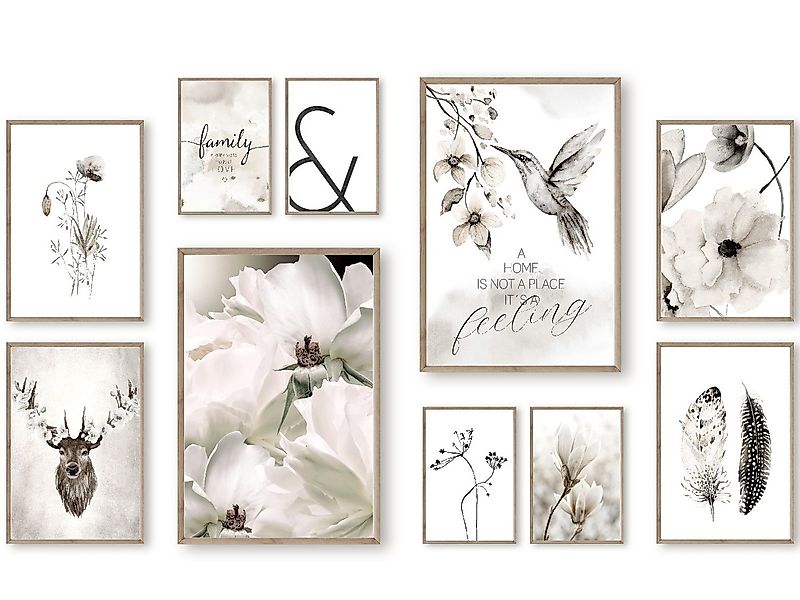 homestyle-accessoires Poster Wandbilder Bilderwand Bilder 10erSet FAMILY IS günstig online kaufen