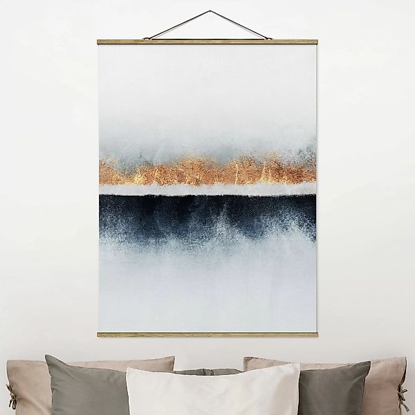Stoffbild Abstrakt mit Posterleisten - Hochformat Goldener Horizont Aquarel günstig online kaufen