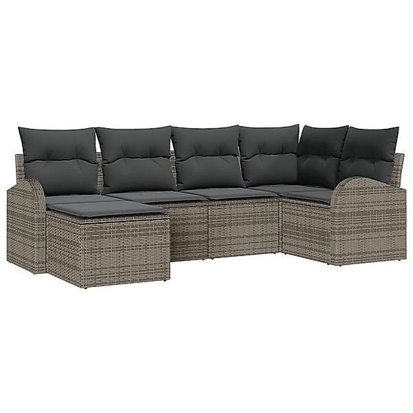 vidaXL Loungesofa 6-teiliges Garten-Sofa-Set mit Kissen in Grau aus Poly-Ra günstig online kaufen