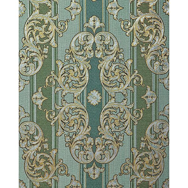 EDEM 580-35 Barock-Tapete Textiloptik Metallic Effekt kiefern-Grün Gold 10, günstig online kaufen