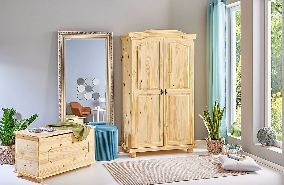 Inter Link Kleiderschrank Genf aus Massivholz, 5 Fächer, Kleiderstange, nat günstig online kaufen