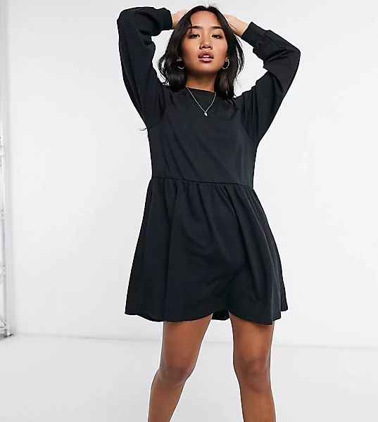 New Look Petite – Hochgeschlossenes Sweatshirt-Kleid in Schwarz günstig online kaufen