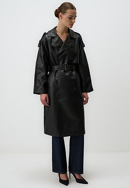 Jimmy Key Trenchcoat Schwarzer Leder-Trenchcoat Mit günstig online kaufen