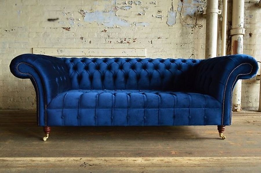 JVmoebel Chesterfield-Sofa Chesterfield Blau Textil Couch Klassische Sofa S günstig online kaufen