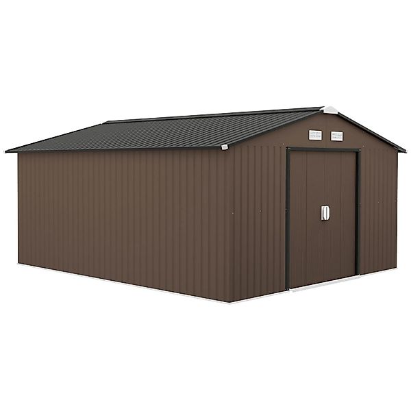 Outsunny Gerätehaus mit Pultdach Stahl Braun 340L x 386B x 200H cm günstig online kaufen