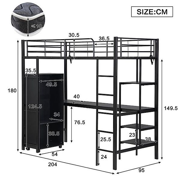 HAUSS SPOLE Hochbett 90x200cm mit Tisch und Kleiderschrank, Ablagefächer, L günstig online kaufen