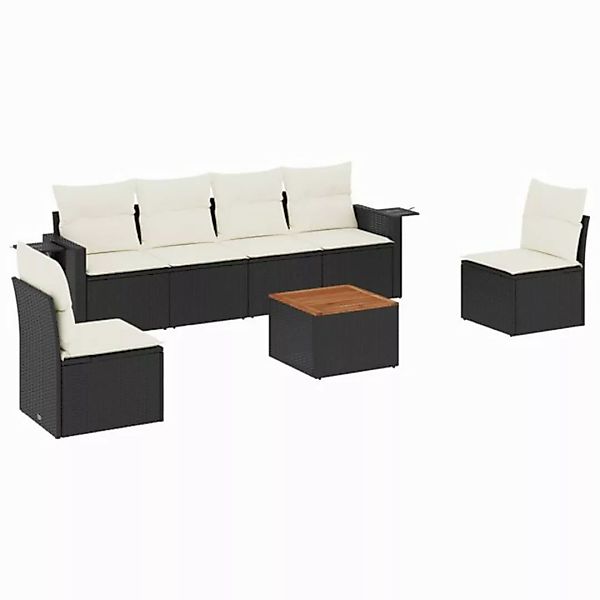 vidaXL Sofaelement 7-tlg. Garten-Sofagarnitur mit Kissen Schwarz Poly Ratta günstig online kaufen