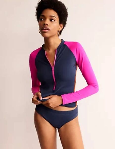 Paspeliertes Raglan-Surfshirt Damen Boden, Marineblau/Super Rosa Blockfarbe günstig online kaufen