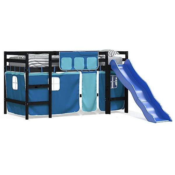 vidaXL Kinderbett Kinderhochbett mit Vorhängen Blau 90x190 cm Massivholz Ki günstig online kaufen